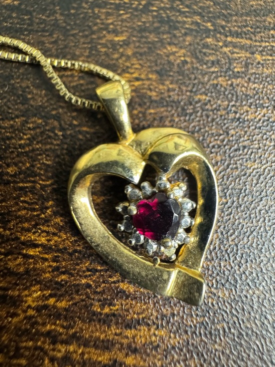 Gold Vermeil Heart Pendant Necklace with Ruby-Red Center FAS 925 Italy 18” - Picture 15 of 15